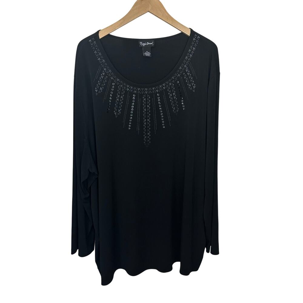 Maggie Barnes Tunic Top Black Sequined Neckline Stretchy Womens 4X Career Work